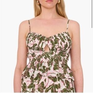New Parker Floral Print Peplum Cami Top Keyhole Cut Out Tropical Sz 0